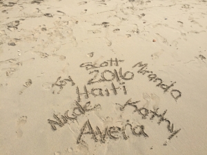 The Avera team leaves their mark on the beach near our home in Jérémie